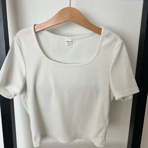 SHEIN White Ribbed Short Sleeve Tee